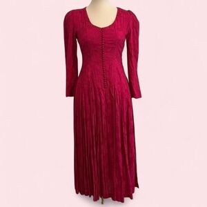 Vintage Marie St. Claire Berry Pink Embroidered Midi Dress Size 4
